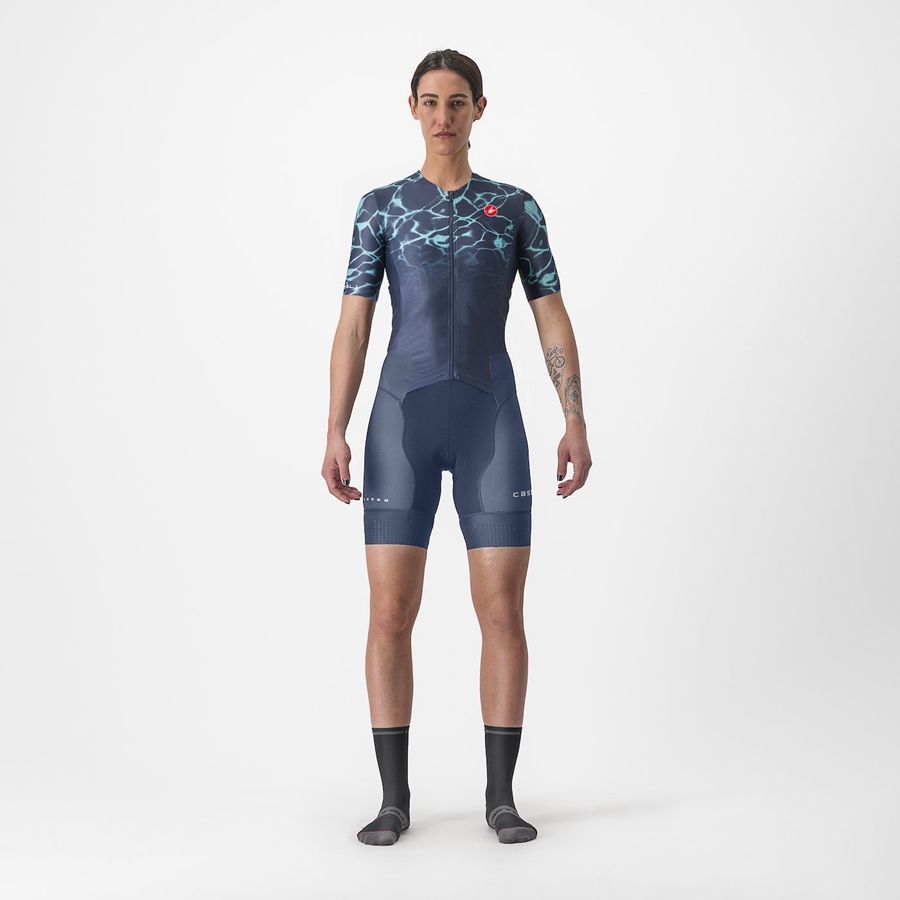 Completo Castelli FREE SANREMO 2 W SHORT SLEEVE Donna Blu Verde Acqua Chiaro | 20765KBLR