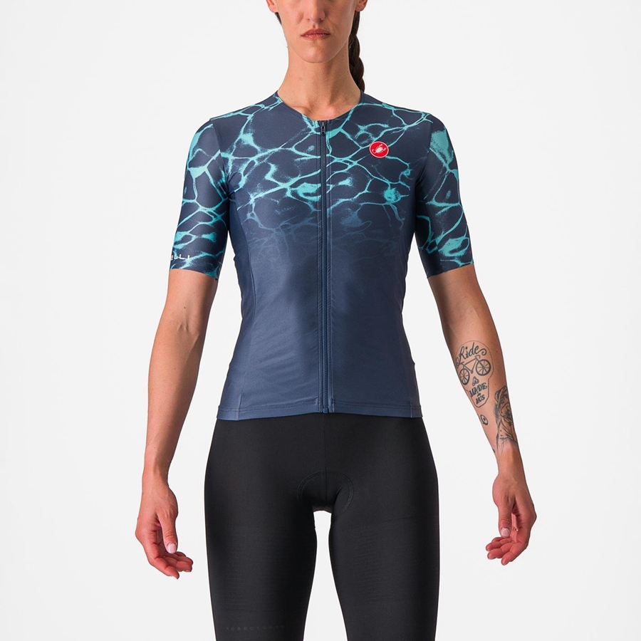 Completo Castelli FREE SPEED 2 W RACE TOP Donna Blu Verde Acqua Chiaro | 58479AMLN