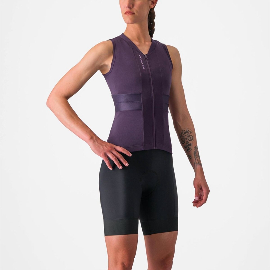 Maglia Castelli ANIMA 4 SLEEVELESS Donna Viola Bianche | 53874ERJO